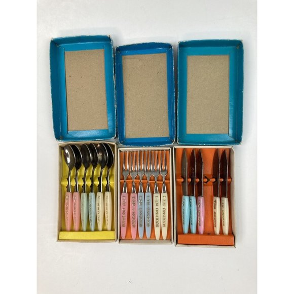 *Vintage 3 Box Set Miniature Party Spreaders Forks Knives Spoons Stainless Steel - Picture 1 of 5